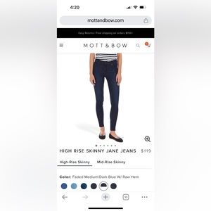 MOTT & BOW high-rise skinny Jane dark blue raw hem jeans 30x28